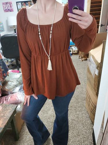 Fall Brown Peasant Babydoll Top