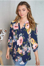 Load image into Gallery viewer, Spring Navy Pink Floral Blouse