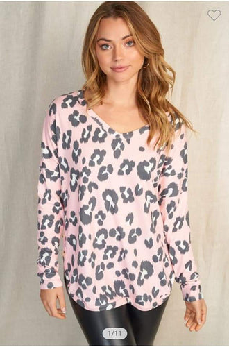 Ultra Soft Pink Leopard Vneck Top