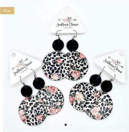 Black Leopard Roses Earrings