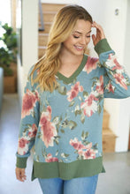 Load image into Gallery viewer, Blue Olive Floral Vneck Ultra Soft Sweater