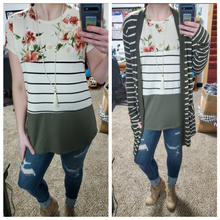 Load image into Gallery viewer, Olive Stripe Open Front Favorite Cardigan