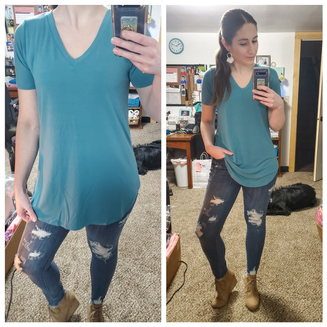 Turquoise Luxe Vneck Everyday Tee