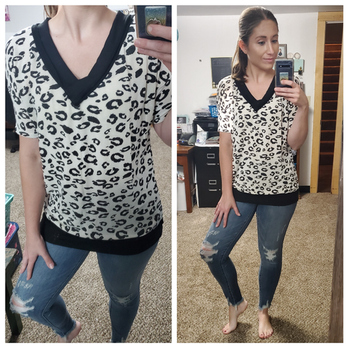 Black Snow Leopard Vneck Top